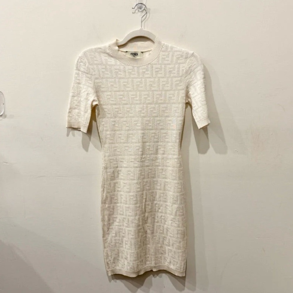 Fendi Cream Textured Mini Dress